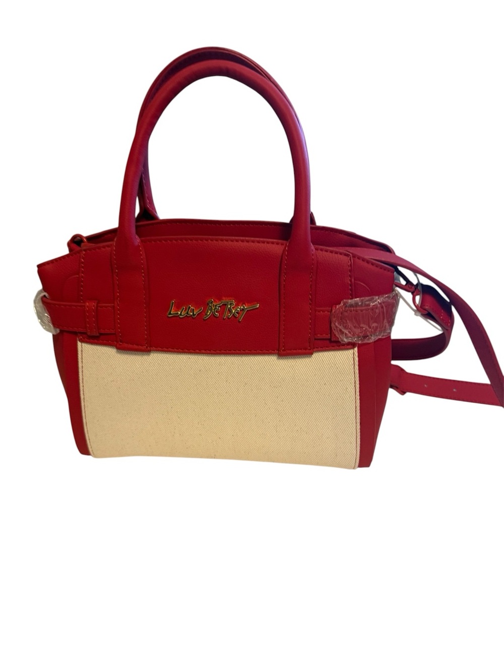 Red and Cream Canvas Satchel Bag